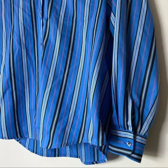 Striped Shaped Fit Top Wrinkle Free Size Large 8 Button Down Up Long Sleeve - Picture 4 of 11